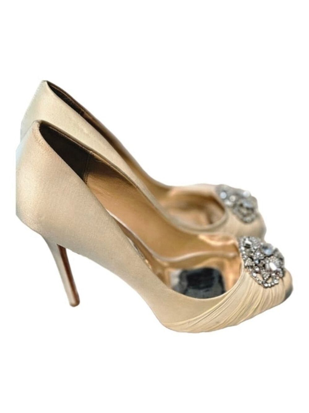 BADGLEY MISCHKA Cream Embellished Satin Pumps. Size 71/2 M - Picture 4 of 14